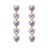 AOMU Korea Design Purple Crystal Love Heart Rhinestone Teardrop Pearl Long Tassel Resin Flower Gold Stud Earrings for Women Girl