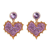 AOMU Korea Design Purple Crystal Love Heart Rhinestone Teardrop Pearl Long Tassel Resin Flower Gold Stud Earrings for Women Girl