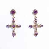 AOMU Korea Design Purple Crystal Love Heart Rhinestone Teardrop Pearl Long Tassel Resin Flower Gold Stud Earrings for Women Girl