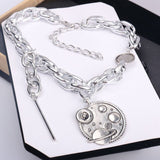 HUANZHI 2019 New Hip Hop Planet Gear Silvery Metal Thick Chain Necklace For Women Men Girls Party Punk Jewelry Dark Wind Gifts
