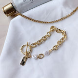 HUANZHI 2019 New Korean Simple Gold Metal Plated Human Head Coin Pearl Portrait Leaf Bracelets for Women Girl Bangle Party Gift
