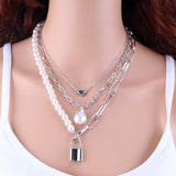 KMVEXO Fashion 2 Layers Pearls Geometric Pendants Necklaces For Women Gold Metal Snake Chain Necklace New Design Jewelry Gift